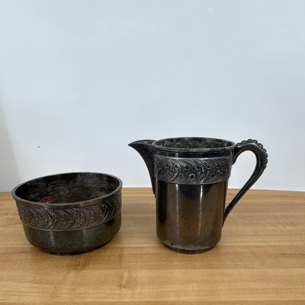 Meriden B. Co Victorian Creamer and Open Sugar Set Pattern 210 1870-1890's